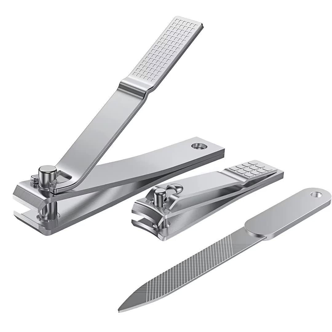 Wolfway Nail Clippers Set,2 Pack Stainless Steel Ingrown Toenail Tool, Professional Fingernail & Toenail Clippers for Thick Nails Perfect,Nail Cutter and Cuticle Trimmer for Men & Women-(Silver)