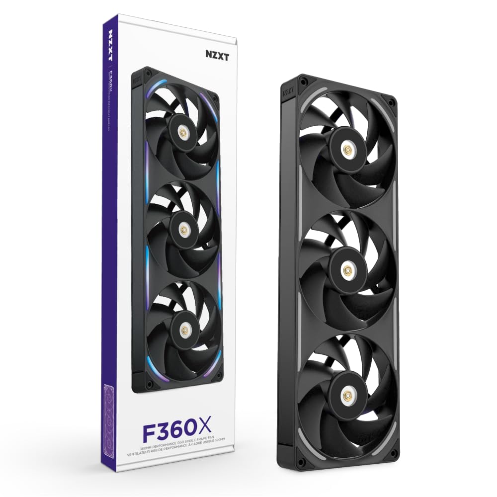 NZXT F360X Performance Single-Frame Fan - 3X 120mm PWM RGB PC Case Fans - Max Airflow & Static Pressure - Low Noise - LCP Frame & Blades - Magnetic