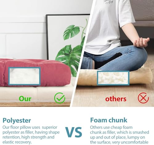 Image of Floor Pillow, Square Meditation Pillow for Seating on Floor Solid Thick Tufted Seat Cushion Meditation Cushion for Yoga Living Room Sofa Balcony Outdoor