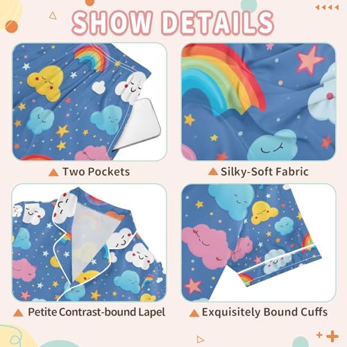 Cloud Rainbow Star Satin Summer Pajama Sets Silk Short Sleeve Button Down Sleepwear3