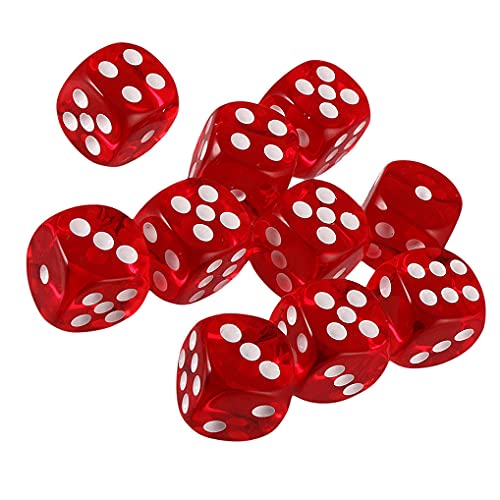 Yourandoll 10 STÜCKE Polyedrische Würfel D6 Würfel 16mm Acryl Dice Spielwürfel for DND RPG Dungeons & Dragons Tischspiele (Rot)