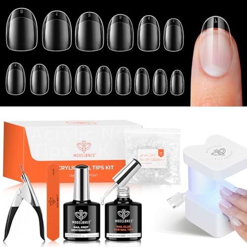 Image of modelones X Nail Gel Kit, , 9-in-One Glue Prep Dehydrator UV Light Clipper | 510Pcs Extra Short Oval Round Fake Nails 15Sizes Pre-shaped Half Matte Press on Oval Tips for Extension DIY Salon