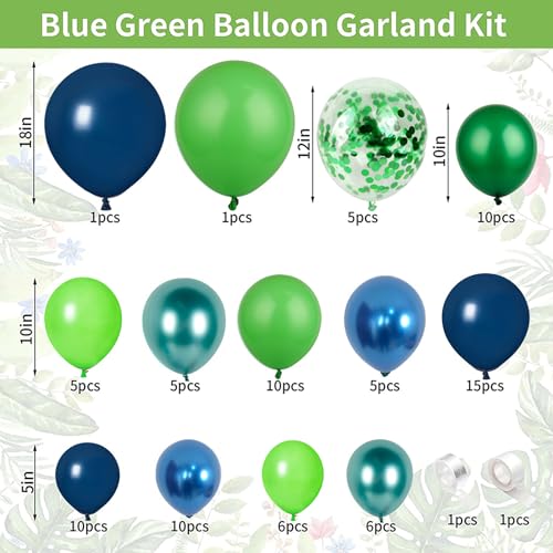 Image of Green Dark Blue Balloon Garland Arch Kit, Dark Blue and Green Latex Balloons, Confetti Balloons for Wedding Birthday Festival Graduation Party Decorations