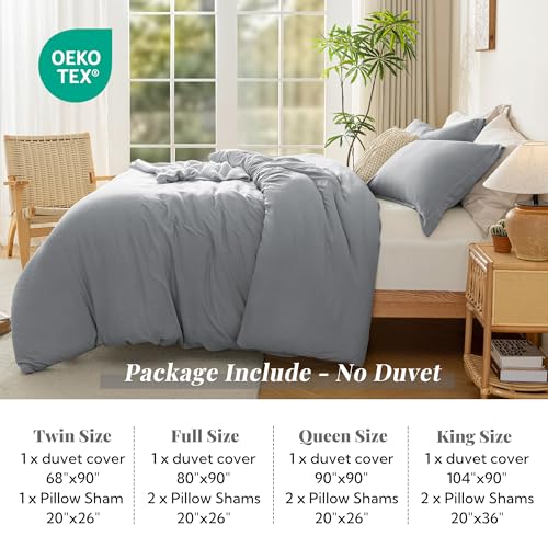 Image of MILDLY Duvet Cover King Ultra Soft Comforter Cover Set 3pcs, Alloy Grey | Washed Microfiber Cotton-Like, Breathable Comfort, Hidden Zipper, Corner Ties, OEKO-TEX Certified, Fade Resistant