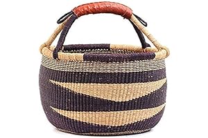 Handcrafted Fair Trade Bolga Basket (Extra-Large Navy Blue: 17"-19" Across)