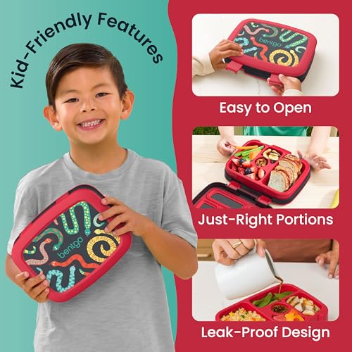 Image of Bentgo Kids Prints Leak-Proof, 5-Compartment Bento-Style Kids Lunch Box - Ideal Portion Sizes for Ages 3-7, Durable, Drop-Proof, Dishwasher Safe, PFAS- & BPA-Free Materials (NEW Sssnakes)