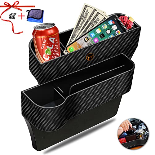 Car Seat Gap Filler Organizer, 2 Pack Multifunctional Car Seat Organizer, Auto Console Side Storage Box with Cup Holders 2 Seat Hooks for Drink, Car Organizer Front Seat for Holding Phone, Sunglasses