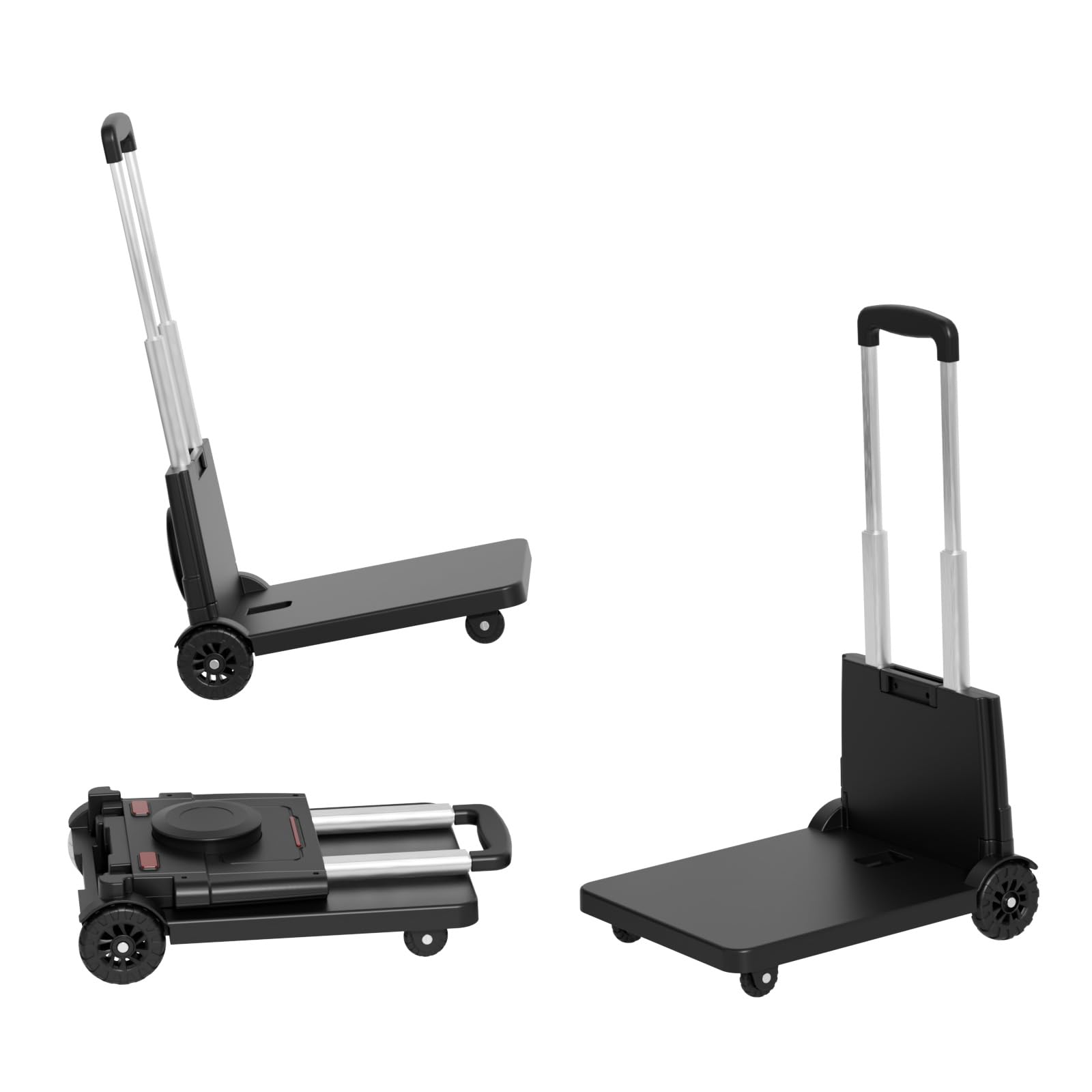 Folding Trolley for Moving, 220 lbs Heavy Duty Luggage,4 Wheel Foldable,Expandable Platform with Bungee Cord, Portable Moving Utility Carts Trolley Cart, (Black, M)