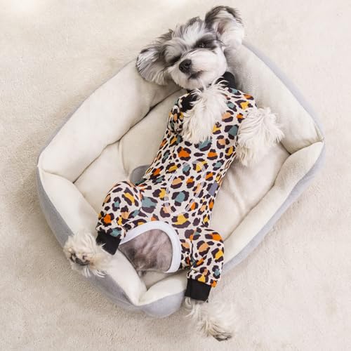 Image of Dog Surgery Recovery Suit for Small Dogs, 4-Legged Dog Onesie After Surgery with Back Snaps, Breathable Cotton Spay and Neuter Bodysuit for Female and Male Dogs