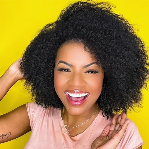 WIGER 6 Inches Short Kinky Curly Wigs Side Part Twist Out Wigs Natural Black Afro Curly Wigs for Black Women Synthetic Wigs for Women Daily Use (1B) (