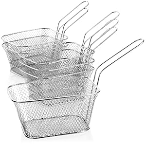 COM-FOUR® 6x Mini Frieten Serveermand – 430 Roestvrijstalen Snackschaal – Zilveren Mini Frituurmandjes – Serveermand met Handvat (Mand – 06 stuks)