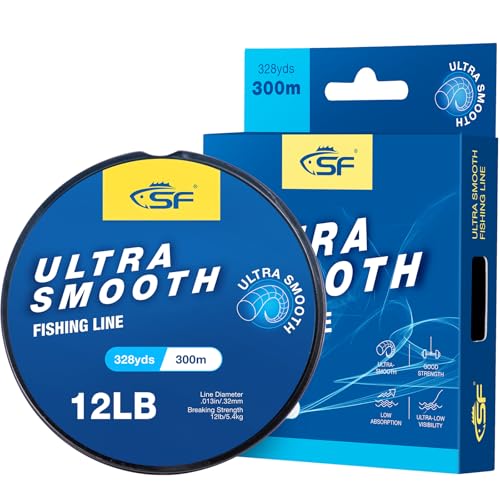 SF 12LB/5.4KG Ultra Smooth Monofilament Fishing Line with Spool Mono String Clear Nylon Invisible Fishing Wire 330YDS 0.32MM