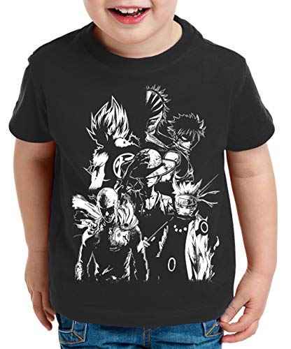 Heroes One Manga Helden T-Shirt pour Enfants Anime Piece, Kinder T-Shirt Größe:152-164 (12-14 Ans), Kinder Farben:Noir