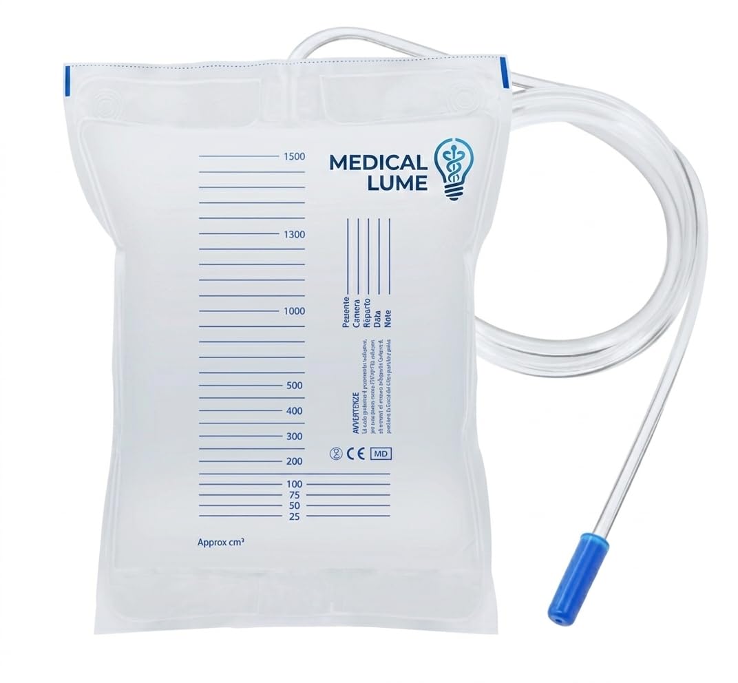 SACCA DI RACCOLTA DELL’URINA DA LETTO DA 1500 ML MONOUSO A FONDO CHIUSO TUBO & RUBINETTO 90 CM (50 PZ)