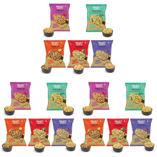 Image of Roasty Tasty Roasted Snacks Millet Namkeen Combo - Palm Oil Free - Trans-Fat-Free Snacks - Non Fried Diet Mixture Items Made With Millets Combo Value Pack - 200G Each X 5 Flavours - 1Kg (Pack of 3)