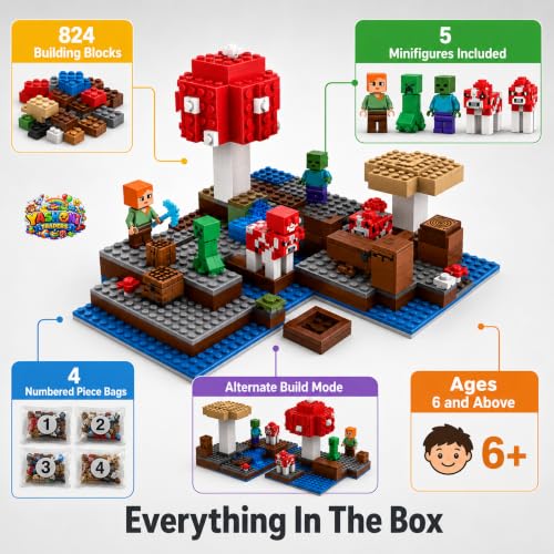 Image of Yashoni Building Blocks Toy Set for Kids | DIY STEM Construction Bricks with Mini Figures, Creative Models & Educational Play Set| Blocks Game (252, The Mushroom Island)