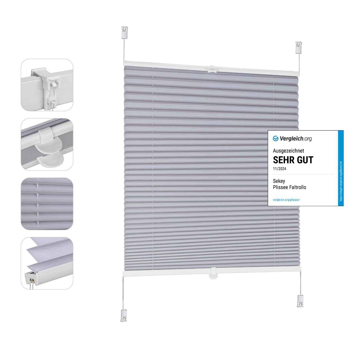 Sekey Plissee ohne Bohren Verdunkelung, Fenster Plissee Klemmfix Jalousie 50 cm breit, Verspannt Blickdicht Sonnenschutz Fensterollo, 50x130cm, Blaugrau