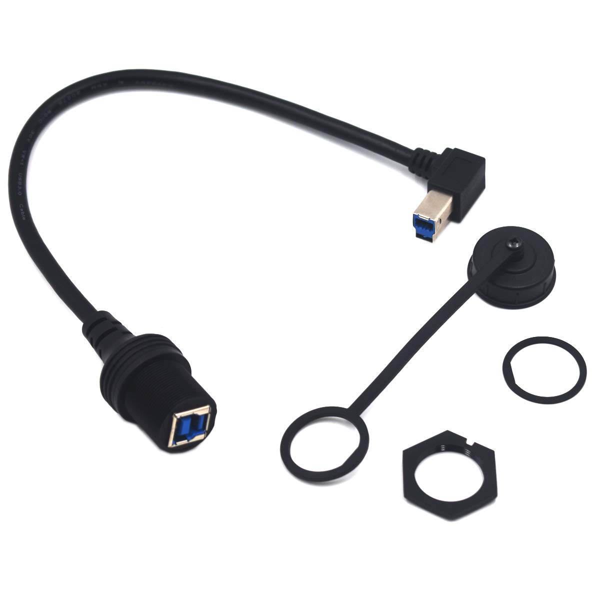 Kework 0.3 Meter USB Type B 3.0 Mount Cable, 90 Degree Right Angle USB B Male to Female Flush Panel Mount Extension Cord for Car Truck Boat Motorcycle Dashboard (USB B 3.0 - R)