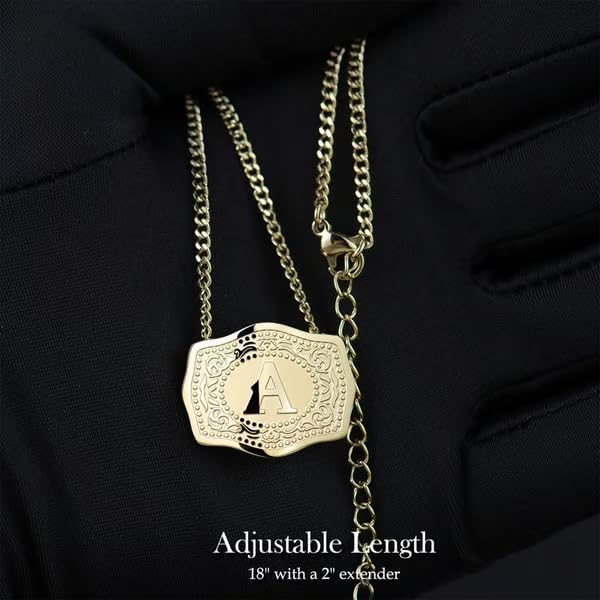 14K Real Gold-Plated Initial Letter Pendant Necklace,Belt Buckle Necklace with Initial Gift for Women4