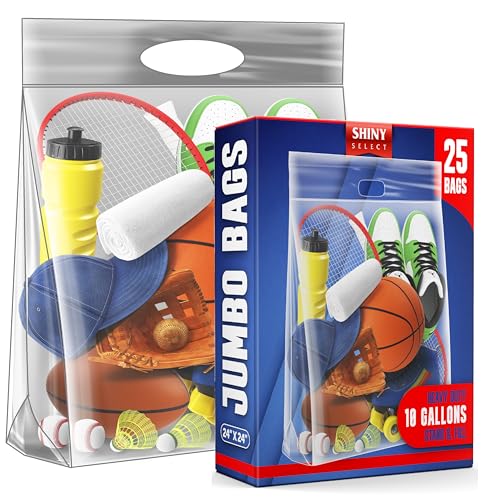 [25 Bags] Jumbo Extra Large Zipper Food Storage Bags with Handle 10 Gallon Heavy Duty 4 Mil. Thick Clear Resealable Bag for Seasonal Clothes Bedding Travel Moving