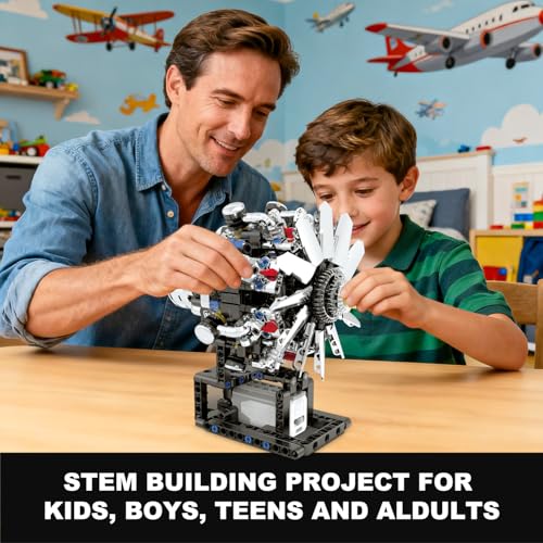 Image of Turbojet Engine Building Set, Aircraft Engine Model kit that Run, Build Your Own Mini Aircraft Model Engine Kit with Motor, STEM Mechanical Physical Science Educational Toys for Kids Adults (558 PCS)