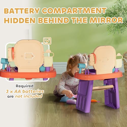 image for Qaba Kids Vanity Set, Toddler Makeup Table with Faucet, Mirror, LED Li