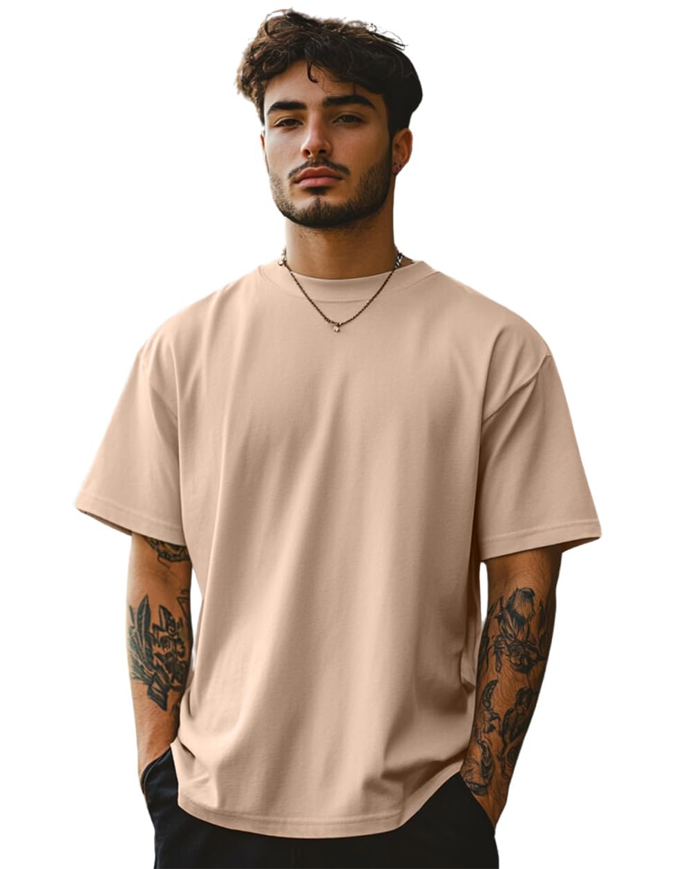 VeirdoOversized Baggy Fit Drop Shoulder Half Sleeves Round Neck Solid Pure 100% Cotton T-Shirt for Men (Available in White, Black, Mustard, Maroon, Green, Lilac, Navy, Red Color)