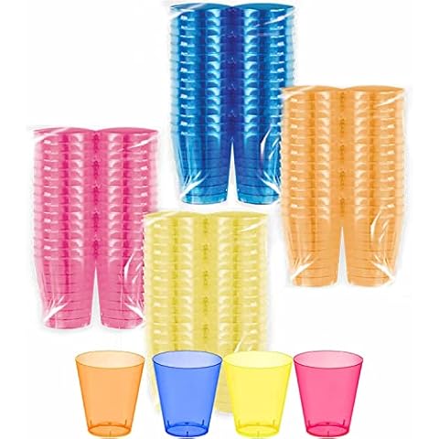 Rainbow Plastic Vodka Shot Glasses Set - 40 Pack Disposable Drinking Tableware Party Shot Glasses Bulk - Wine Beer Mugs, Desert and Cocktail Cups , Whiskey Mini Shot Cup - Reusable Crystal Glass Cover