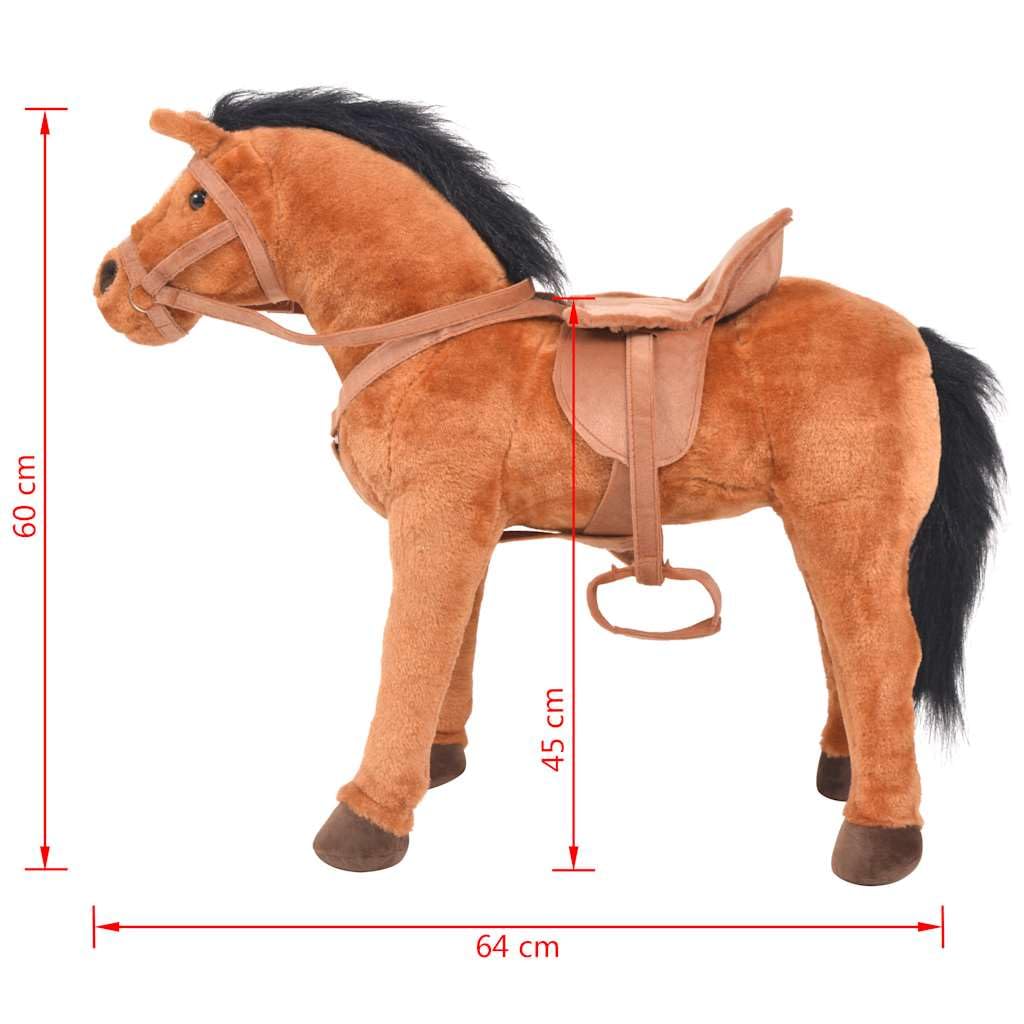 Peluche cavallo in piedi, marrone, peluche con funzione sonora, sella e redini, 64 x 60 cm, portata fino a 100 kg, per bambini dai 36 mesi in su