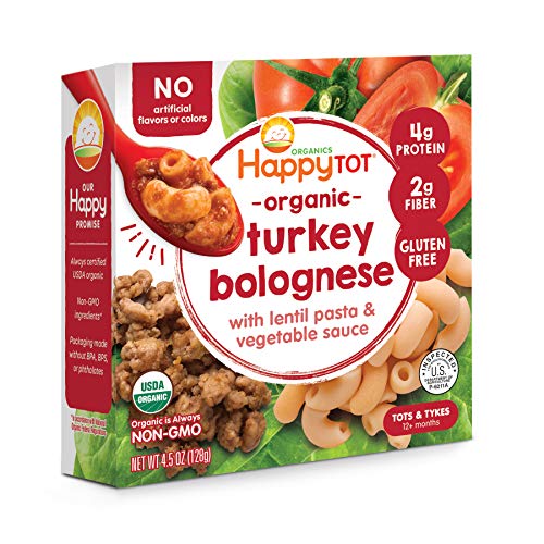 Happy Tot Organics Turkey Bolognese Bowl with Lentil Pasta, 4.5 Ounce Pouch (Pack of 8) packaging may vary