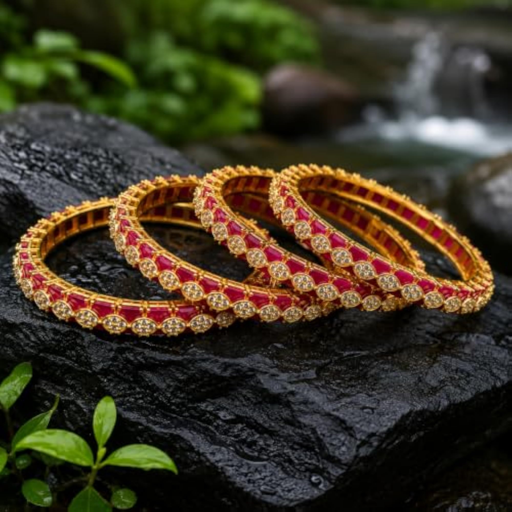 Art Jewellery Ruby Royale Gold American Diamond Bangles Set