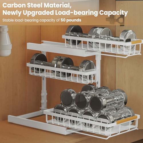 Image of Under Sink Organizer and Storage for Bathroom and Kitchen - 2 Pack 3 Tier | Under Cabinet Pull Out Shelf Organizers - Slide Out Drawer Organization for Home Cabinets Shelves and Drawers