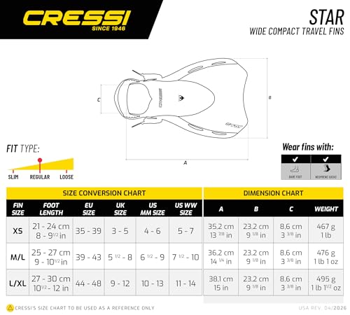 Aletas Cressi Star Cortas Ajustables con Talonera Abierta - Ligeras para Viaje, Diseño Robusto y Duradero - Diseñadas en Italia miniatura 7