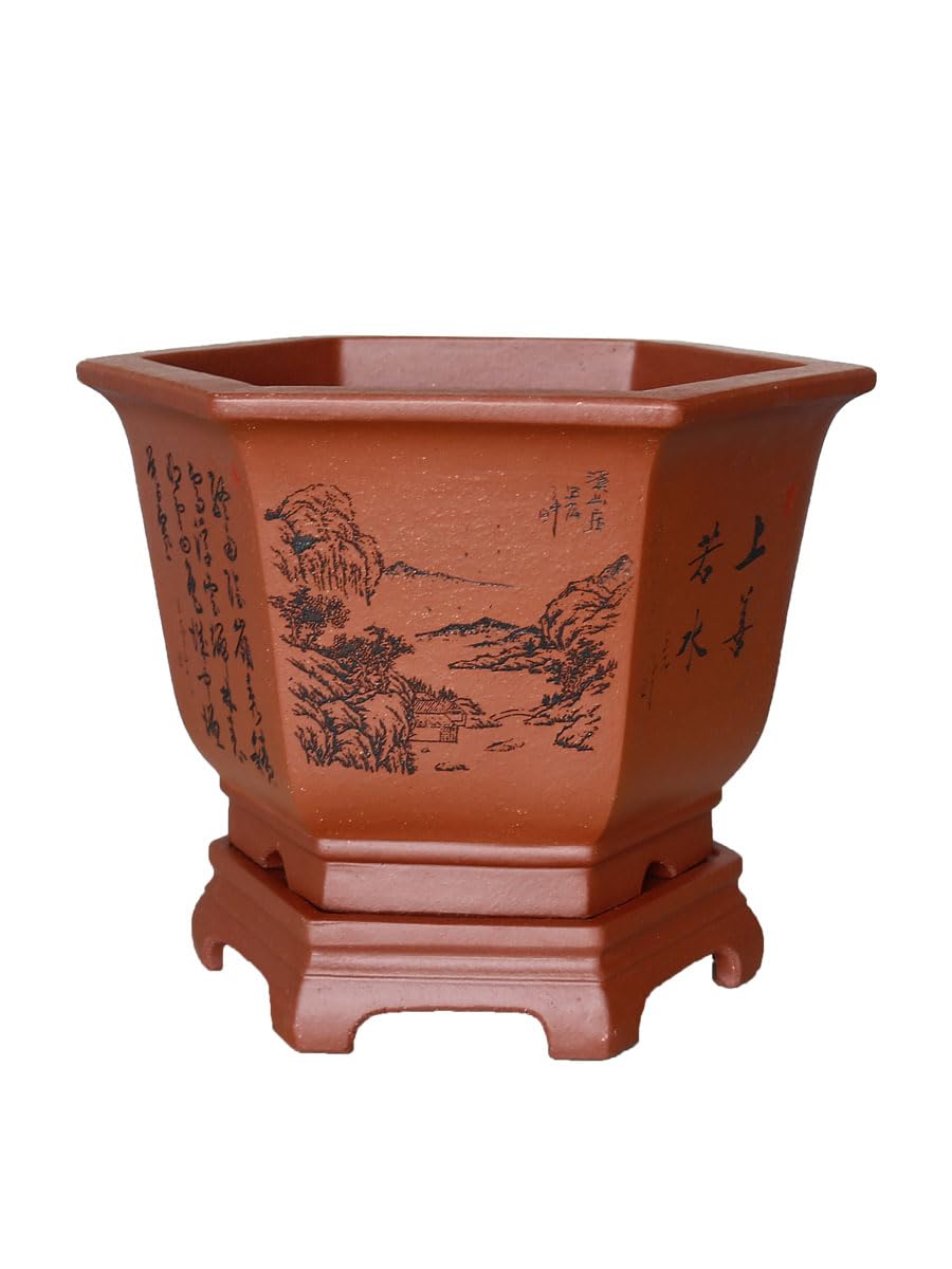 Gelasige A Flower Pots Purple Clay Flower Pots Hexagonal Ceramic Large Flower Pots Indoor Greenery Desktop Bonsai Pots Outdoor Flower Pots