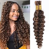 RESACA Deep Wave Bulk Human Hair for Braiding 18 Inch 2 Bundles 100% Unprocessed Brazilian Virgin Highlight Human Hair Extensions Micro Braiding Human Hair 100g(P4/30)