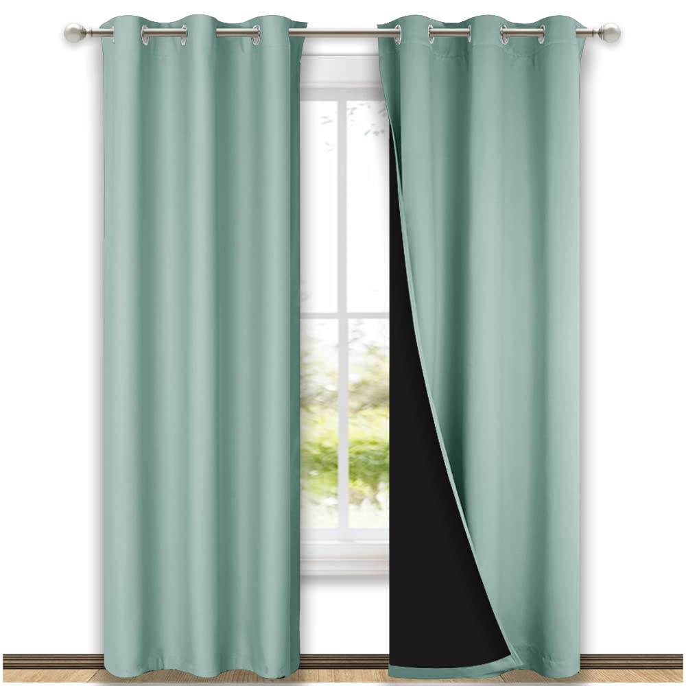 NICETOWN Aqua Blue Blackout Curtains 84 inches Long, Full Light Blocking Drapes with Black Liner for Nursery, Thermal Insulated Draperies for Hall, Villa (2 Pieces, 42" Wide Each Panel, Aqua Blue)