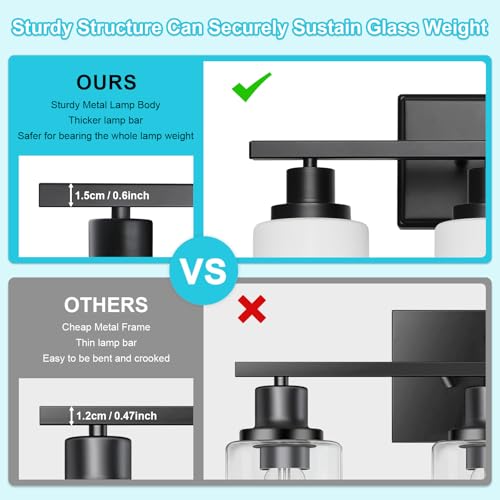 Image of Ascher Bathroom Light Fixtures, 3-Light Vanity Light Over Mirror, Modern Matte Black Wall Sconces with Milky White Shades, Wall Lamp for Kitchen Hallway Cabinet Porch E26 Base