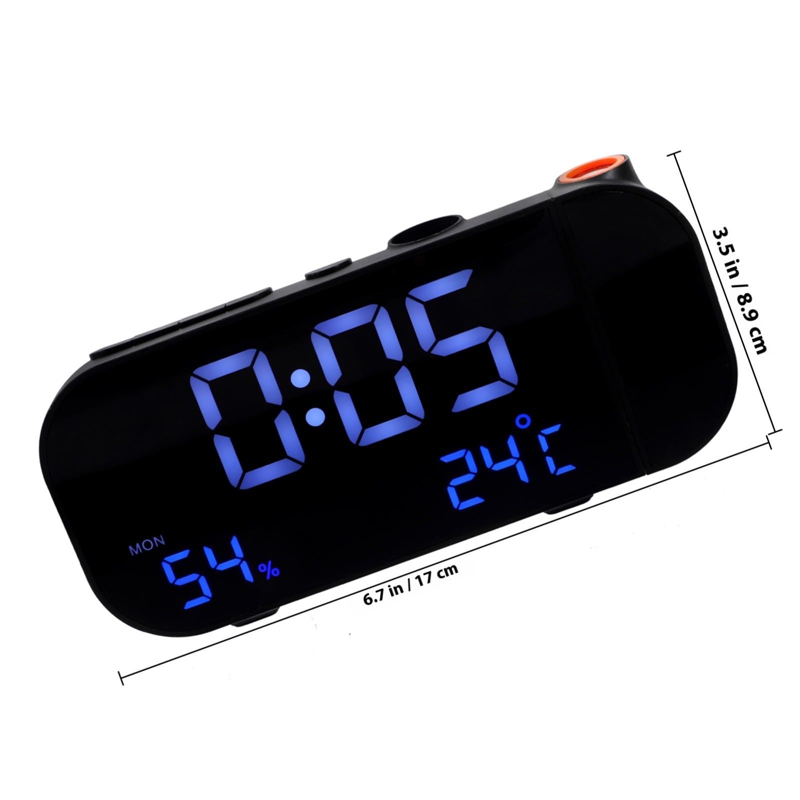 Uonlytech Projektionswecker mit Fm Radio Großer 6-Zoll LED Bildschirm Doppelte Weckfunktion Umweltfreundliches Abs für Büro und Schlafzimmer