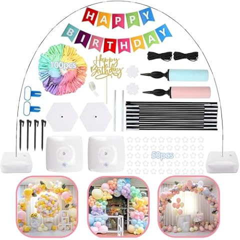 ZHENGYE Balloon Arch Kit Adjustable Balloon Arch Stand With Base,Balloon Clips,Latex Balloon,Happy Birthday Banner,Handheld Pumps,For Wedding Birthday Party Decoration (multicolour) Cover