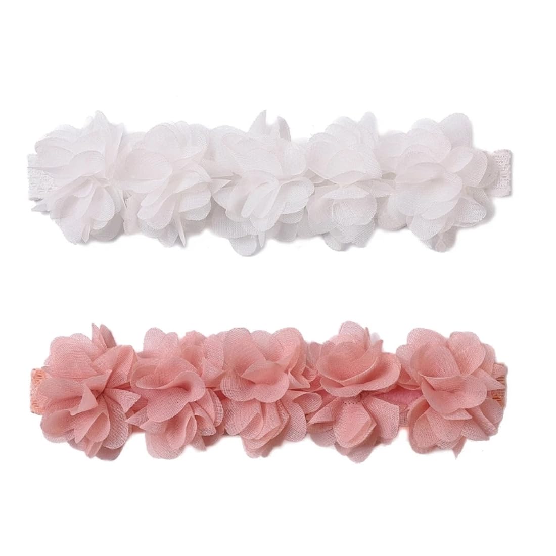 Lot De 2 Bandeaux Fleurs Pour Bébé Fille - Nylon Extensible, Doux - 15 Cm - Accessoire Nouveau-né, Tout-petit
