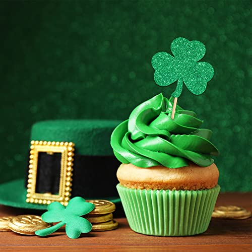 Whaline 48Pcs St Patrick's Day Cupcake Topper With Sticks Glue Point Glittery Shamrock Cupcake Picks Shamrock Toothpick Flags For St Patrick's Day Party Irish Holiday Supplies Cake Decorations #TOP4