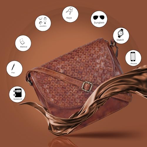 Image of Genuine Leather Shoulder Crossbody Purse For Women with Adjustable Strap, Mobile Pocket & Outside & Inside Zipper