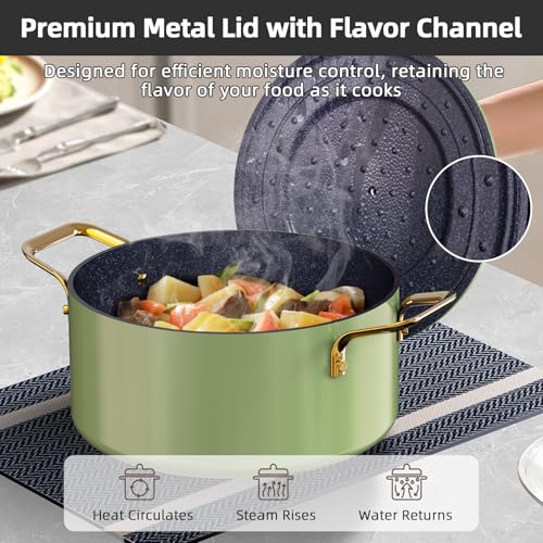 Image of Nuwave Lux LE 13-Pc Cookware Set with Elegant Gold Handle, Diamond Infused Ceramic Non-Stick, PFAS Free, Premium Metal Lids, Ergonomic Stay-Cool Handles, Induction Ready & Compatible w /All Cooktops