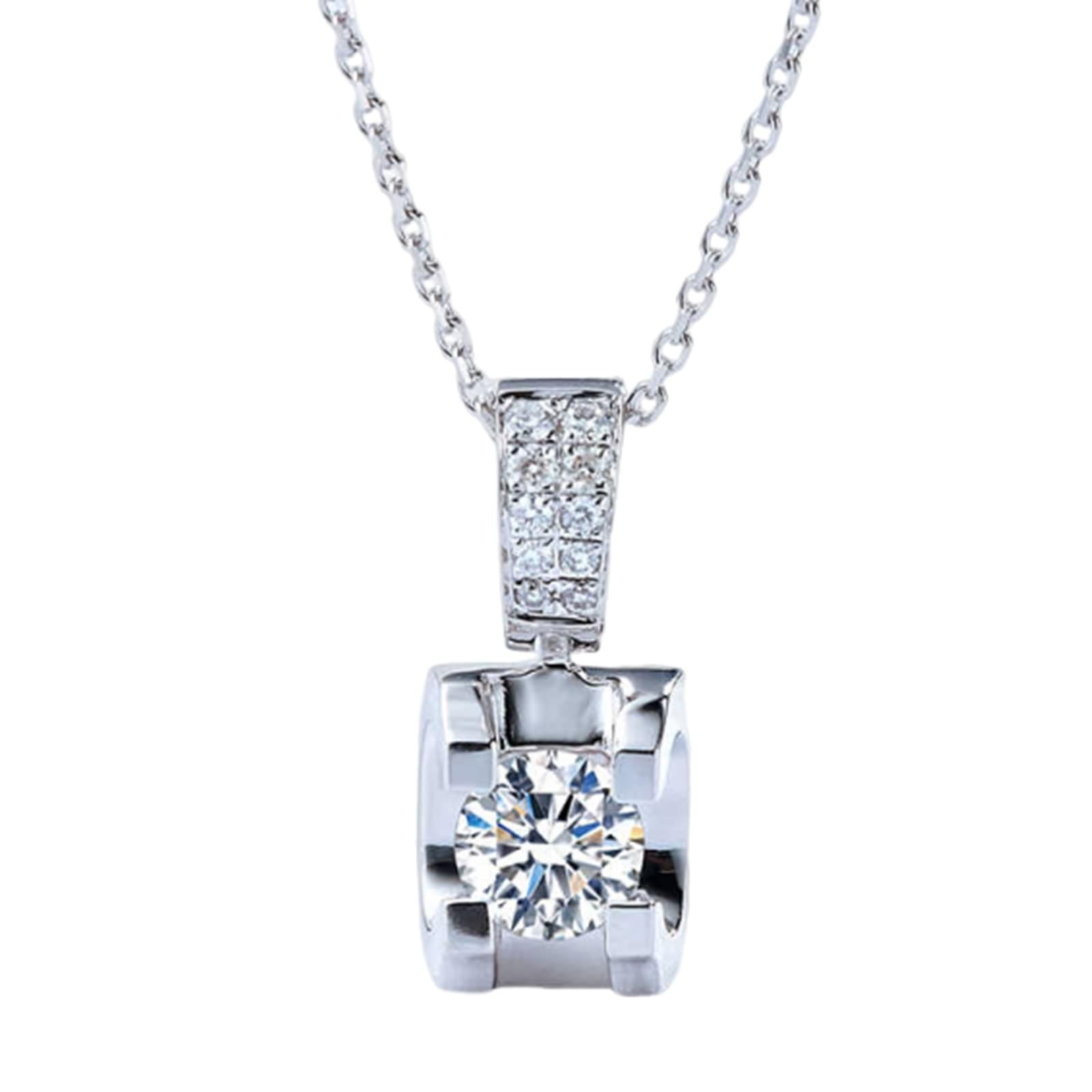 KnSam Joyas de oro real de 9 K/14 K/18 K, collar de mujer de oro blanco, cadena de diamante creada en laboratorio, colgante clásico de corte redondo, blanco, cadena para mujer Au 750/585/375