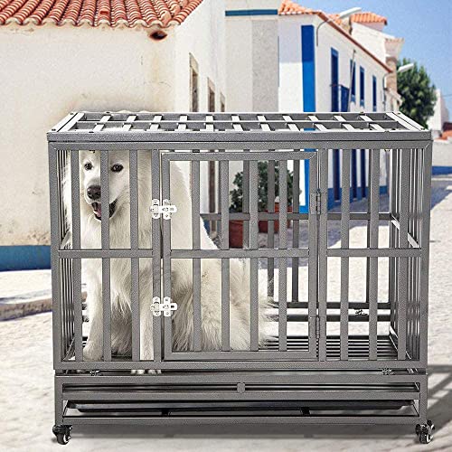 Smonter 38" Heavy Duty Strong Metal Dog Cage Pet Kennel Crate Playpen With Wheels, I Shape, Dark Silver … #TOP6