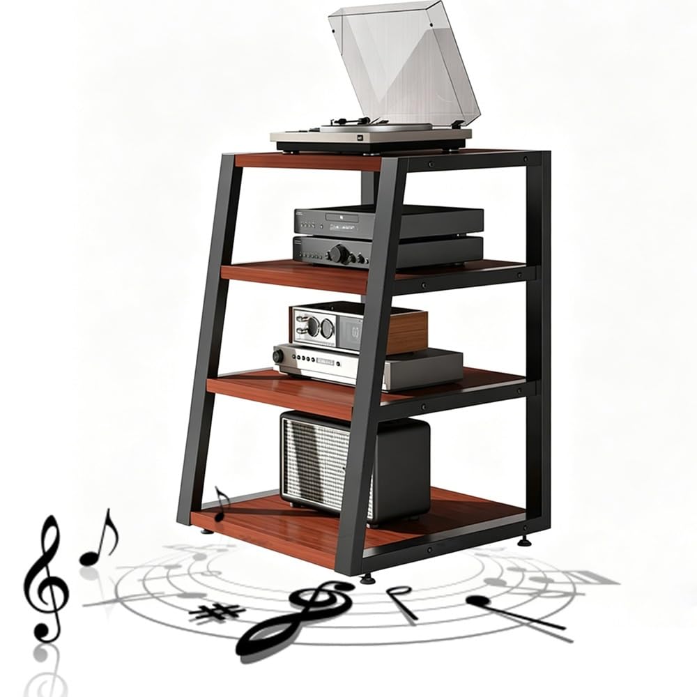 KLerDH Media Racks, Corner Shelf For Record Player(Teak,4 Tier)
