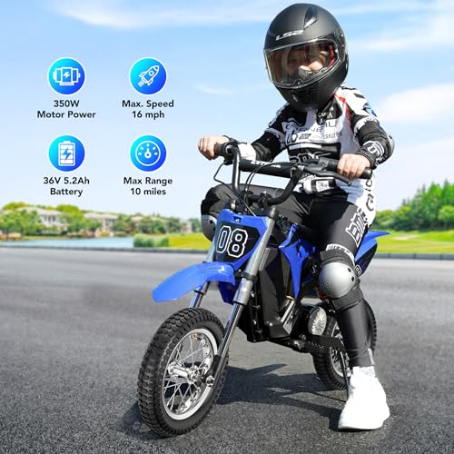 Evmore EM-ED01 36V 350W Kids Electric Dirt Bike - Fast Speed Electric Motorcycle Up To 16 Mph & 10 Miles Long-Range, 3-Speed Modes, Twist Grip Throttle, Dual Suspension & Brakes For Kids Ages 5-8 thumb #1