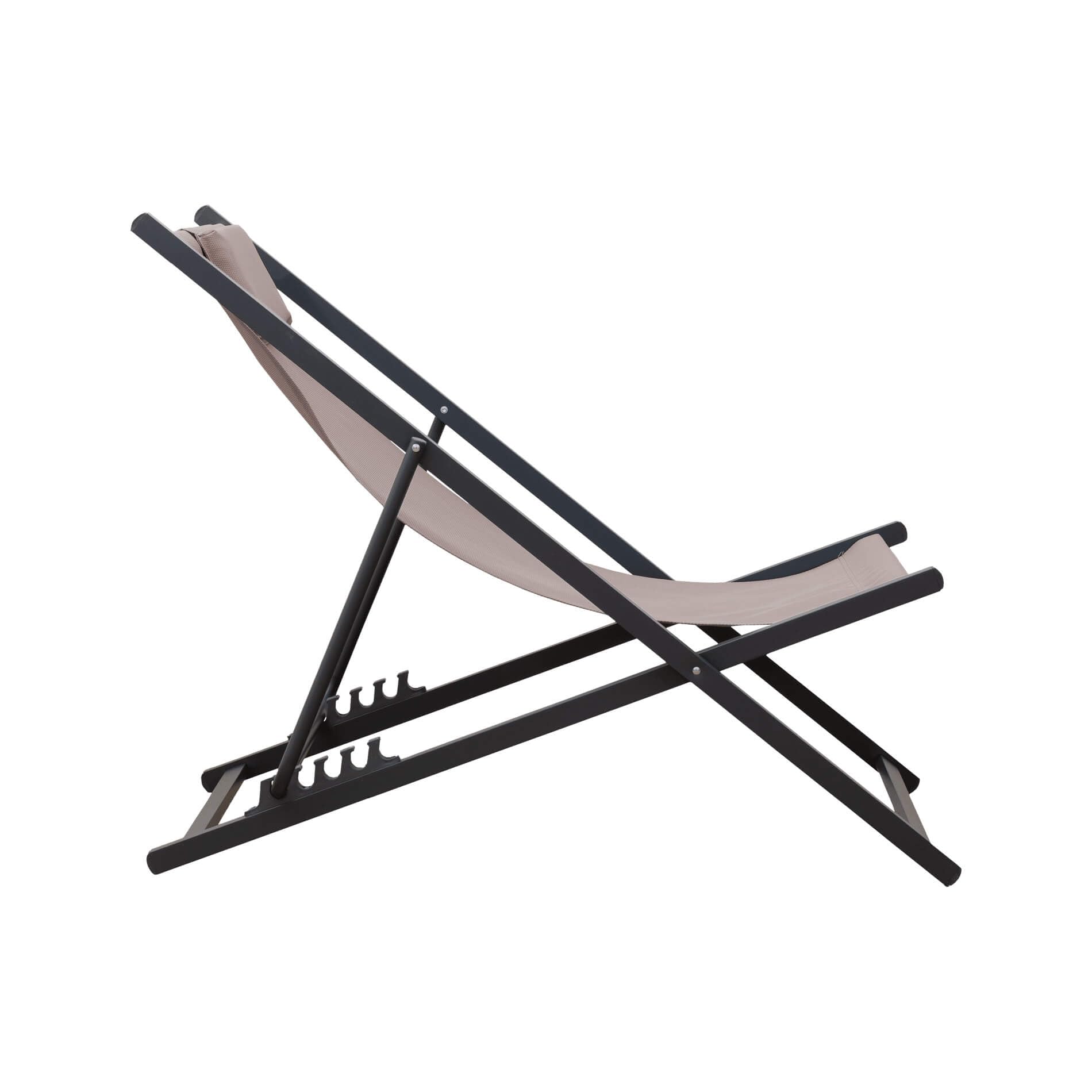 Rebecca Mobili Chaise Longue d’Extérieur, Chaise Pliante pour Jardin, Beige Gris Foncé, Aluminium Polyester, Inclinable, pour Balcon Camping - Dimensions HxLxP : 93 x 58 x 92 cm - Art. RE7146