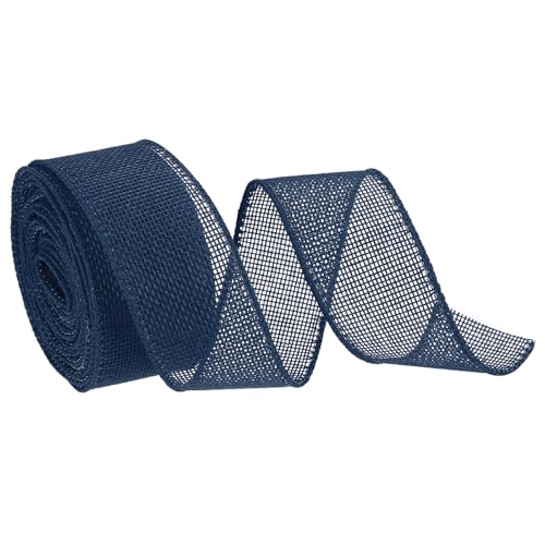 QUARKZMAN Cinta De Arpillera Con Alambre Borde Cintas Azul Marino 1-1/2 Pulgada X 5 Yardas Cinta Con Alambre Para Envolver Regalos Lazo diadema Árbol De Navidad Ramo De Flores