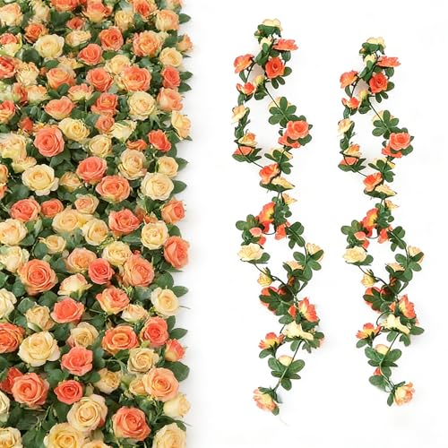2 Pièces Guirlande Fleurs artificielles,2.5 Mètres Guirlandes de Roses artificielles Double Couleur à Suspendre pour extérieur,intérieur,Mariage,Mur,Salle de Bain